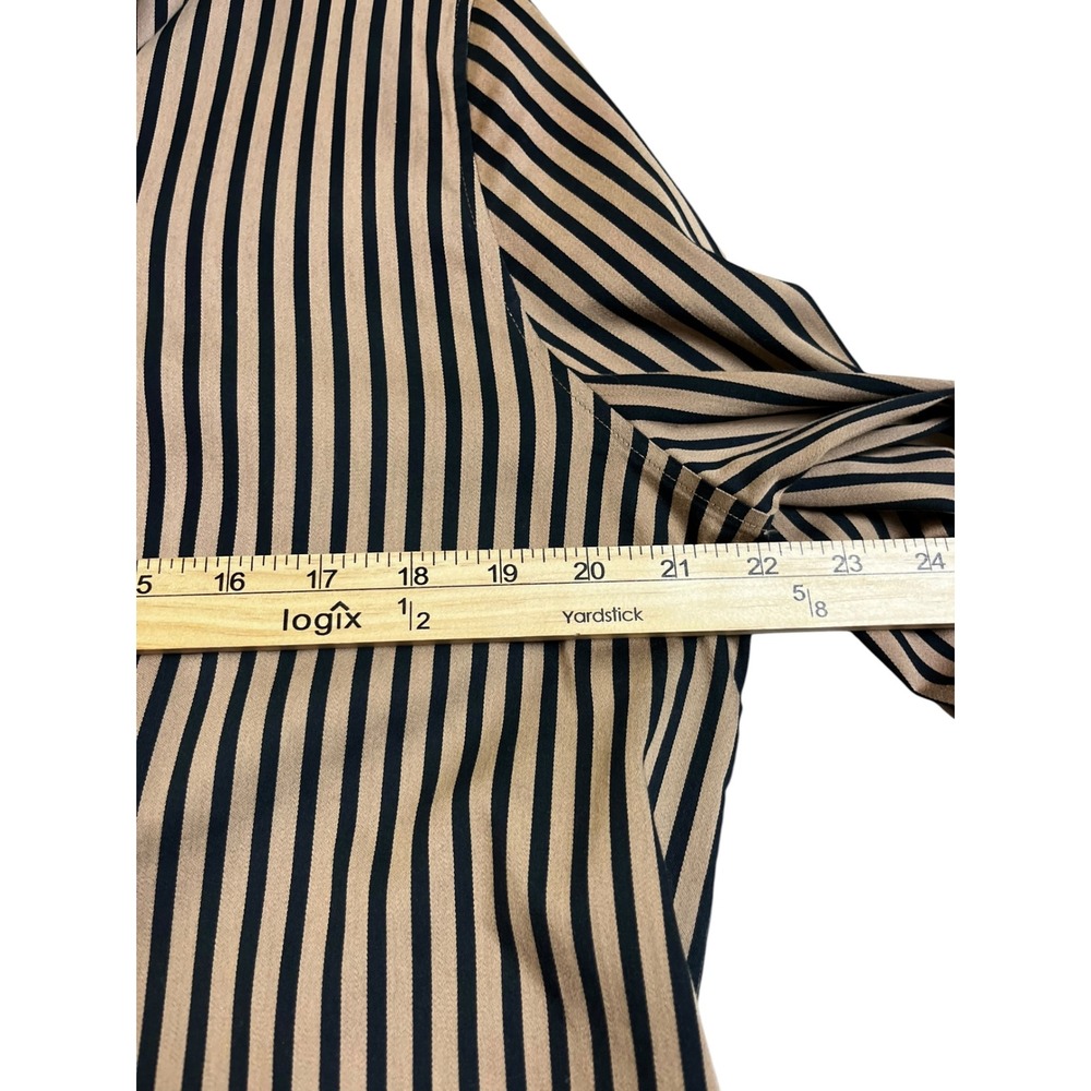 Chicos Tan Black Striped Blouse 2 US 12 14 Long Sleeve Button Front - Picture 4 of 9